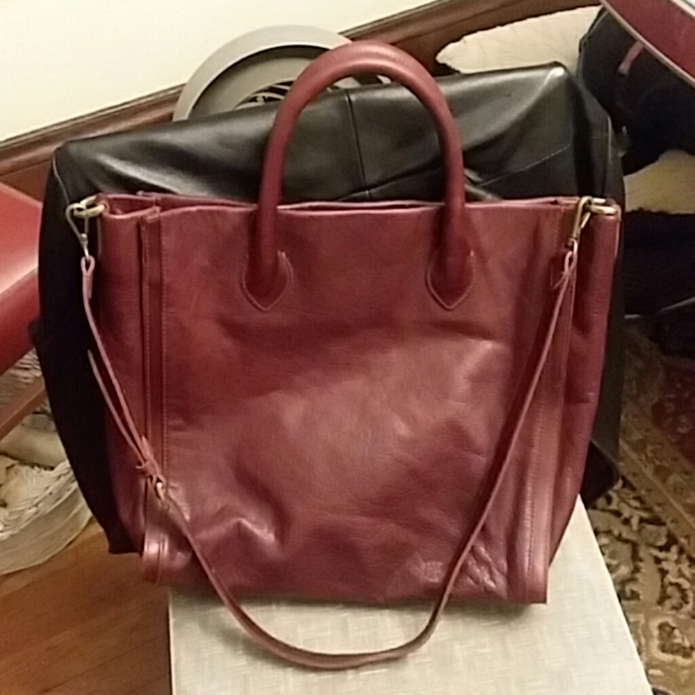 Madewell Burgundy and Black Leather Tote